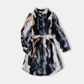 Family Matching Tie Dye Belted Button Shirt Dresses and Long-sleeve Tops Sets Bluish Grey image 3