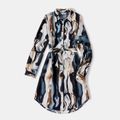 Family Matching Tie Dye Belted Button Shirt Dresses and Long-sleeve Tops Sets Bluish Grey image 2