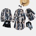 Family Matching Tie Dye Belted Button Shirt Dresses and Long-sleeve Tops Sets Bluish Grey image 1