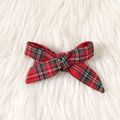 2pcs Baby Girl 95% Cotton Long-sleeve Spliced Plaid Bow Front Ruffle Collar Dress with Headband Set Red