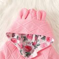 Baby Girl Solid Textured 3D Ears Hooded Long-sleeve Button Front Jumpsuit Red image 3