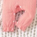 Baby Girl 95% Cotton Knit Textured Long-sleeve Letter Embroidered 3D Ears Hooded Ruffle Trim Jumpsuit Pink image 5