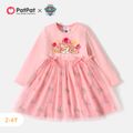 PAW Patrol Toddler Girl Letter Print Bowknot Mesh Design Long-sleeve Pink Cotton Dress Pink image 1
