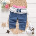 Baby Girl Bow Front Lace Spliced Jeans Blue image 1