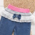 Baby Girl Bow Front Lace Spliced Jeans Blue image 3