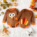 Thanksgiving Day Baby Boy/Girl Turkey Graphic Long-sleeve Fleece Romper Brown image 1