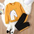 2pcs Kid Girl Unicorn Embroidered Pullover Sweatshirt and Colorblock Pants Set Ginger image 1