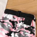 2pcs Kid Girl Turtleneck Black Tee and Camouflage Print Waist Bag Design Pants Set Black image 3