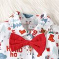 Christmas 2pcs Baby Boy 100% Cotton Suspender Pants and Bow Front Allover Print Long-sleeve Shirt Set Red image 4
