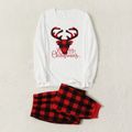 Christmas Family Matching Deer & Letter Embroidered Thickened Polar Fleece Long-sleeve Red Plaid Pajamas Sets (Flame Resistant) redblack image 5