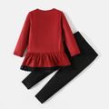 L.O.L. SURPRISE! 2pcs Toddler Girl Lace Hem Long-sleeve Tee and Bowknot Design Pants Set Burgundy image 2