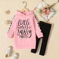 1-piece Toddler Girl Letter Print Hooded Sweatshirt Dress/ Ribbed Leggings Black