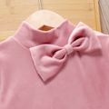 Kid Girl 3D Bowknot Design Mock Neck Solid Color Long-sleeve Dress Pink image 3