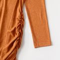Maternity Solid Ruched Side Long-sleeve Bodycon Dress Orange