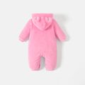 Care Bears Baby Girl Cartoon Animal Graphic 3D Ears Hooded Long-sleeve Fuzzy Fleece Jumpsuit Dark Pink image 5