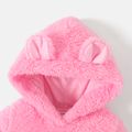Care Bears Baby Girl Cartoon Animal Graphic 3D Ears Hooded Long-sleeve Fuzzy Fleece Jumpsuit Dark Pink image 4