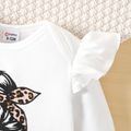 2pcs Baby Girl Figure & Letter Print Ruffle Long-sleeve Romper and Leopard Mesh Skirt Set ColorBlock image 3