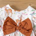 2pcs Baby Girl Allover Deer Print Ruffle Trim Bow Front Long-sleeve Dress with Headband Set White