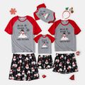 Christmas Family Matching Short-sleeve Snowman & Letter Print Pajamas Sets (Flame Resistant) Black image 1