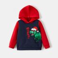 Christmas Sibling Matching Dinosaur & Letter Embroidery Colorblock Long-sleeve Thermal Lined Hoodie/Jumpsuit ColorBlock