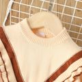 2pcs Toddler Girl Sweet Ruffled Bowknot Design Sweater and Ribbed Pants Set Khaki