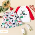 2-Pack Toddler Boy/Girl Christmas Playful Dinosaur Print Long-sleeve Tee MultiColour