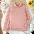 Kid Girl Solid Color Turtleneck Textured Knit Sweater Pink image 1