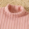 Kid Girl Solid Color Turtleneck Textured Knit Sweater Pink image 3