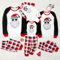 Christmas Family Matching Santa Claus Print Raglan-sleeve Plaid Pajamas Sets (Flame Resistant) redblack image 1