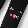 2pcs Kid Girl Kitty Print Mesh Splice Long-sleeve Tee and Black Leggings Set Black image 5