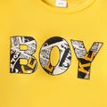 2pcs Kid Boy Letter Print Long-sleeve Tee Allover Print Pocket Design Elasticized Pants Set Yellow
