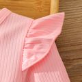 2pcs Baby Girl Pink Rib Knit Ruffle Long-sleeve Spliced Allover Daisy Floral Print Mesh Dress with Headband Set Pink image 5