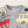 2pcs Baby Girl Allover Vehicle Print Long-sleeve Sweatshirt and Ripped Jeans Set Grey image 5