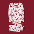 Christmas Family Matching Allover Red Reindeer Print Tie Dye Long-sleeve Pajamas Sets (Flame Resistant) WineRed image 5