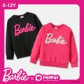 Barbie Kid Girl Letter Embroidered Pullover Sweatshirt Pink