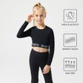 Activewear Kid Girtl Leter Print Long-sleeve Black Crop Tee Black