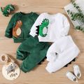 2pcs Baby Boy/Girl Dinosaur Embroidered Long-sleeve Fleece Sweatshirt and Sweatpants Set ORIGINALWHITE