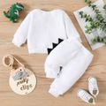 2pcs Baby Boy/Girl Dinosaur Embroidered Long-sleeve Fleece Sweatshirt and Sweatpants Set ORIGINALWHITE