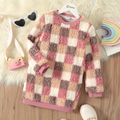 Kid Girl Sweet Plaid Fleece Sweatshirt Dress ColorBlock image 1