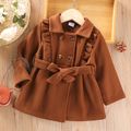 Toddler Girl Elegant Ruffled Double Breasted Corduroy Trench Coat Brown