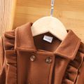 Toddler Girl Elegant Ruffled Double Breasted Corduroy Trench Coat Brown image 5