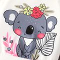 2pcs Toddler Girl Elephant Floral Print Ruffled Sweatshirt and Elasticized Pants Set PinkyWhite image 3