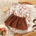 Baby Girl Long-sleeve Floral Print Spliced Dress/Romper Brown image 3