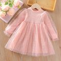 Toddler Girl Sweet Polka dots Mesh Design Long-sleeve Pink Dress Pink image 1