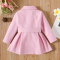Toddler Girl Sweet Lapel Collar Button Design Belted Pleated Pink Blend Coat Pink image 2