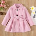 Toddler Girl Sweet Lapel Collar Button Design Belted Pleated Pink Blend Coat Pink image 1