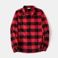 Christmas Family Matching Red Plaid Colorblock V Neck Belted Bodycon Dresses and Long-sleeve Button Shirts Sets redblack image 5