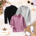 3-Pack Baby Girl 95% Cotton Rib Knit Solid Mock Neck Long-sleeve Tops Set Multi-color image 1