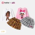 L.O.L. SURPRISE! 2pcs Toddler Girl Characters Long-sleeve Tee and Leopard Print Layered Skirt Set White