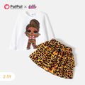 L.O.L. SURPRISE! 2pcs Toddler Girl Characters Long-sleeve Tee and Leopard Print Layered Skirt Set White image 1